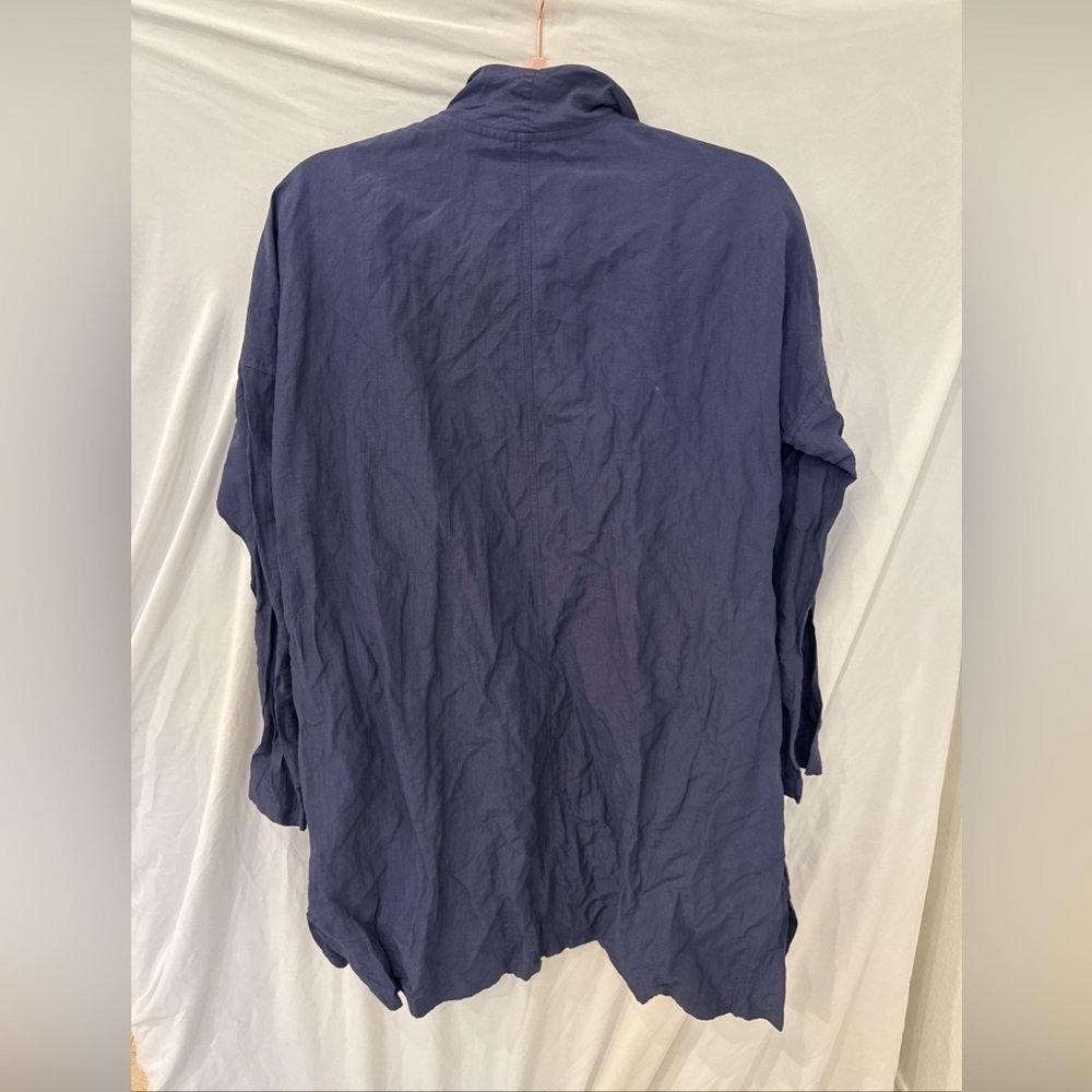Eileen Fisher open crinkle navy pocket cardigan coat lightweight XXS organic - Picture 6 of 8